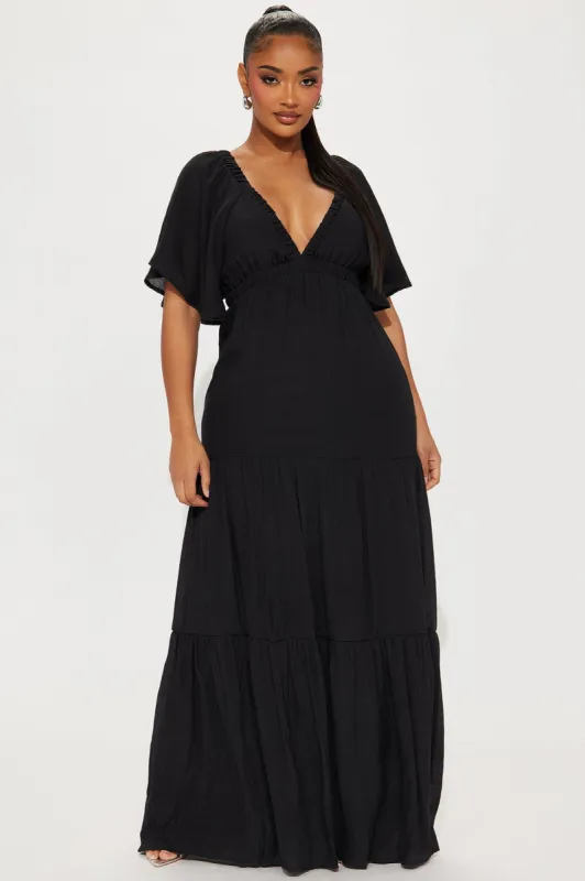 Elena Ruffle Maxi Dress - Black sold by Fashion Nova