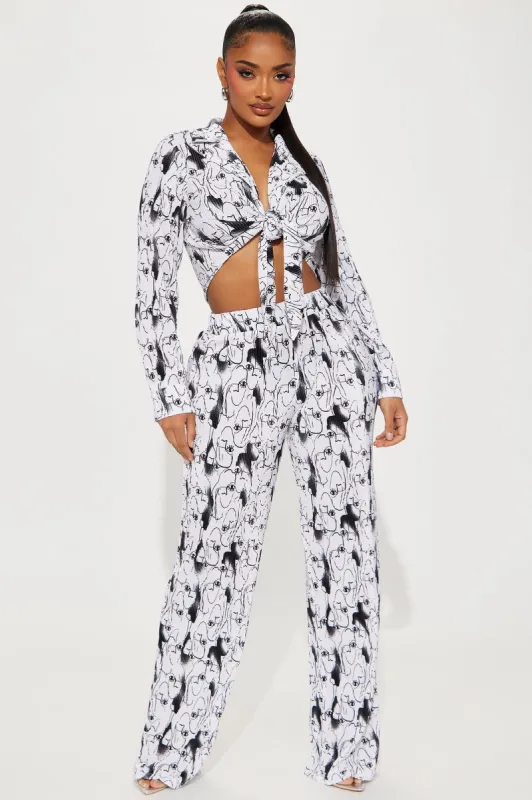 All About Me Plisse Pant Set - White/combo sold by Fashion Nova