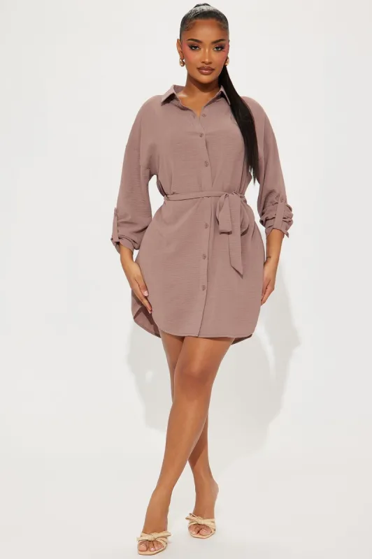 Tara Mini Shirt Dress - Mocha sold by Fashion Nova
