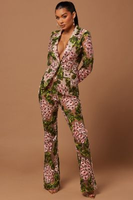 Elodie Floral Embroidered Pant - Pink/combo sold by Fashion Nova