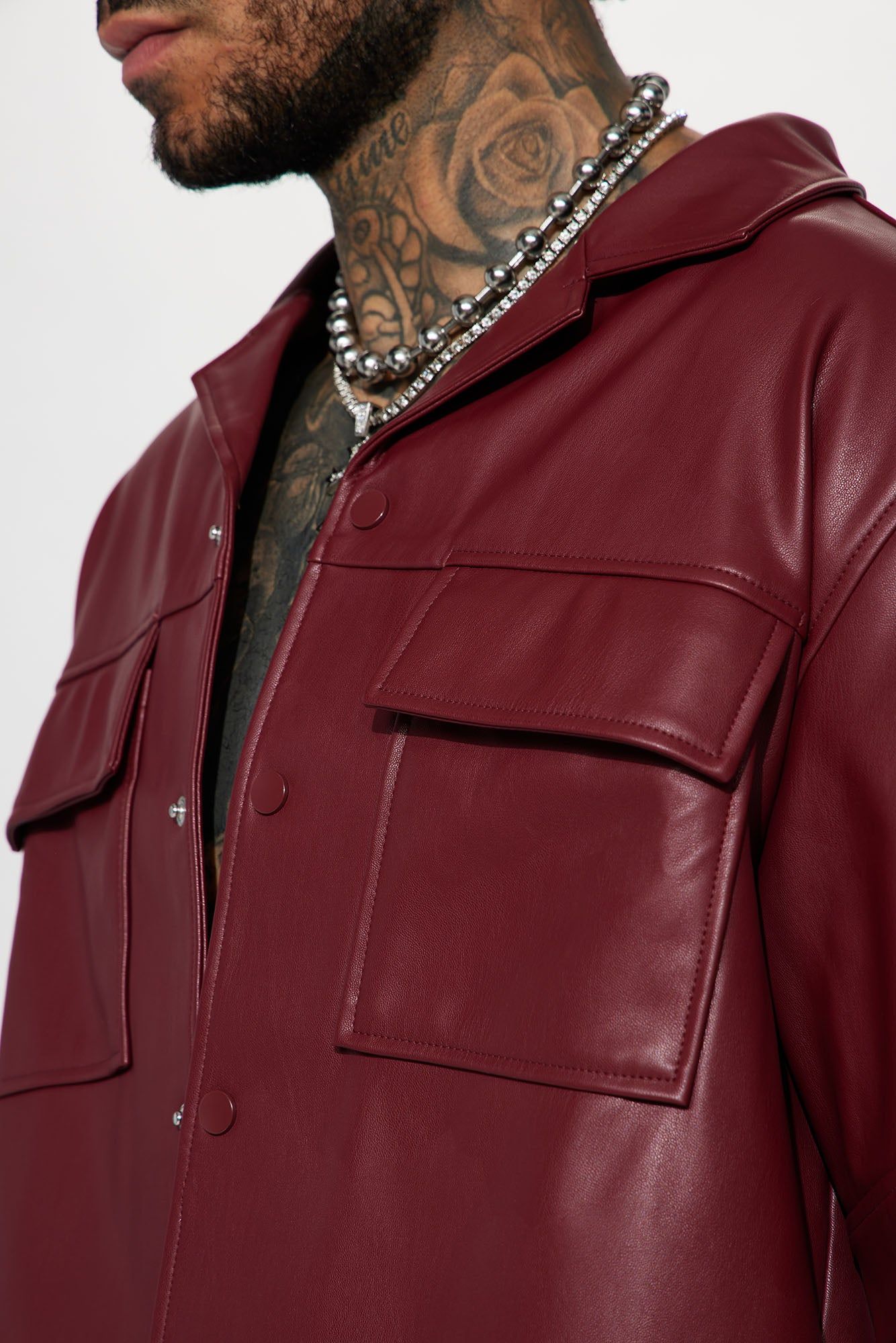 High Stepper Faux Leather Button Up Shirt - Burgundy sold by Fashion Nova product image thumbnail 4
