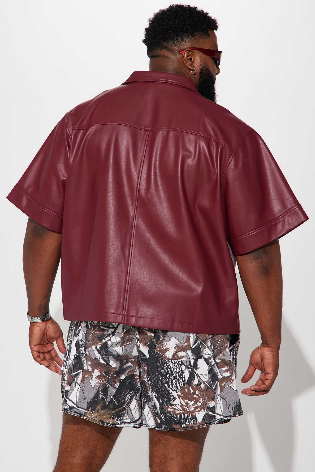 High Stepper Faux Leather Button Up Shirt - Burgundy sold by Fashion Nova product image thumbnail 7