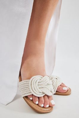 Taking It Slow Rhinestone Flat Sandals - White sold by Fashion Nova