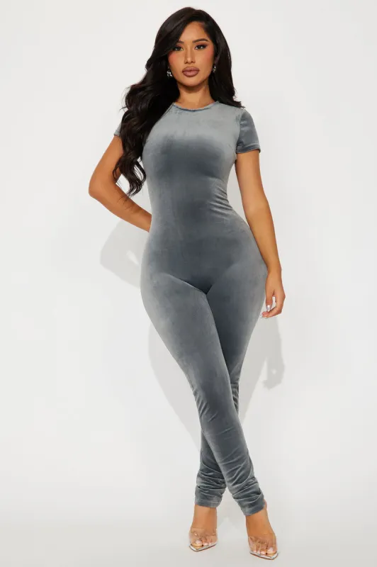 OG Girlfriend Soft Velour Jumpsuit - Charcoal made by Fashion Nova