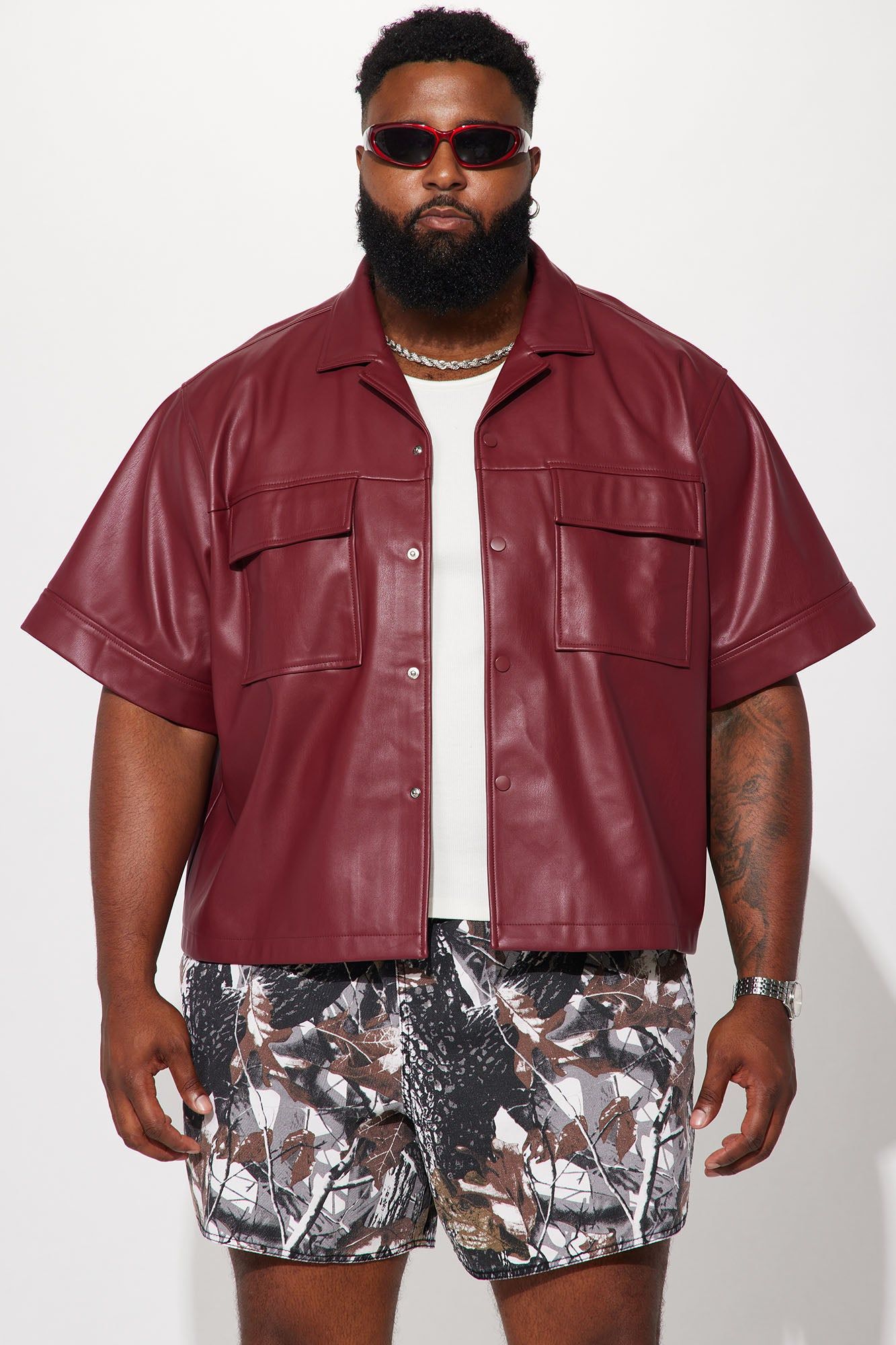 High Stepper Faux Leather Button Up Shirt - Burgundy sold by Fashion Nova product image thumbnail 2