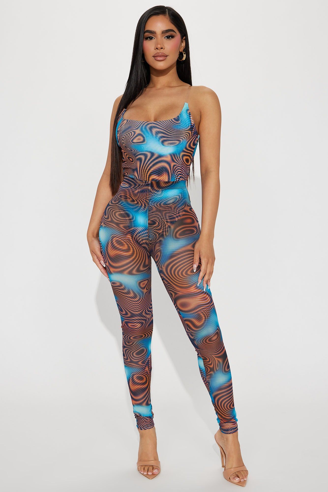 Sonnet Mesh Legging Set - Brown/combo sold by Fashion Nova