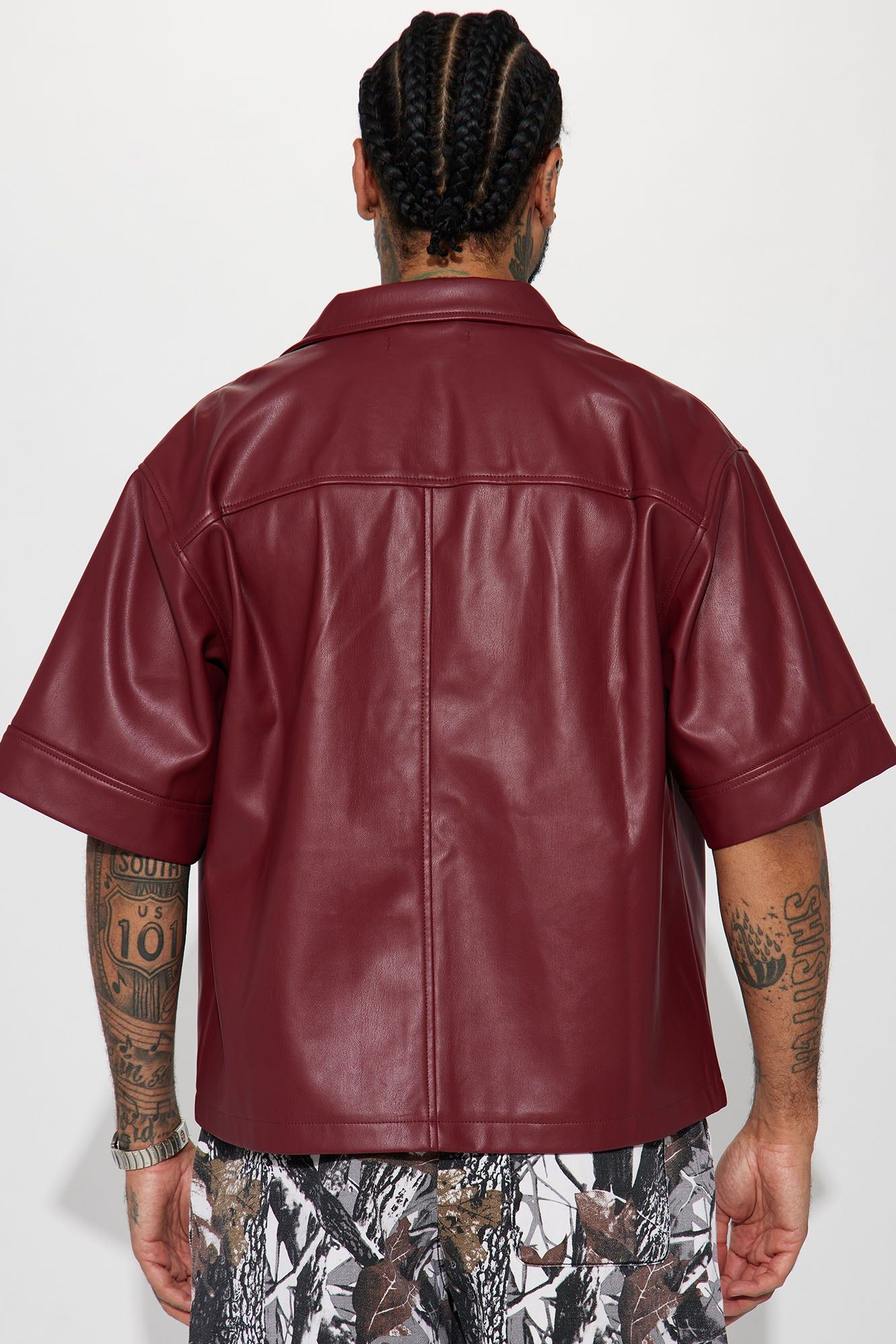 High Stepper Faux Leather Button Up Shirt - Burgundy sold by Fashion Nova product image thumbnail 5