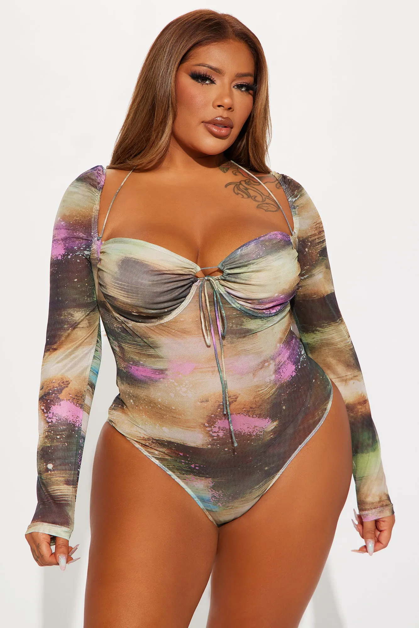 Makayla Mesh Bodysuit - Green/combo sold by Fashion Nova product image thumbnail 5