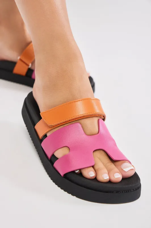 Doing Just Fine Slides - Fuchsia/combo sold by Fashion Nova