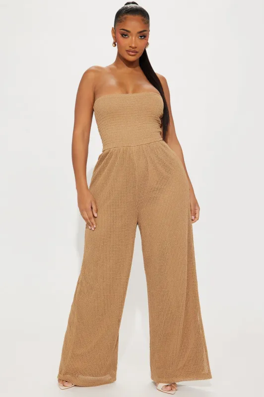 Find Me By the Beach Crochet Jumpsuit - Brown sold by Fashion Nova