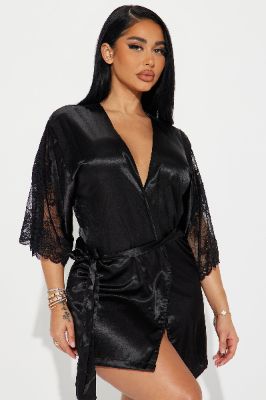 Passionate Love Satin Robe - Black sold by Fashion Nova