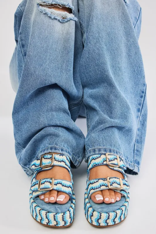 Stay Chill Flatform Sandals - Blue/combo sold by Fashion Nova