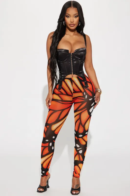 Fly High Printed Mesh Legging - Orange/combo sold by Fashion Nova