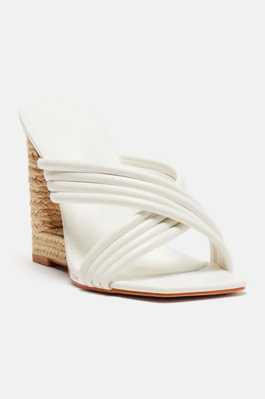 Somewhere Under The Sun Wedges - White sold by Fashion Nova