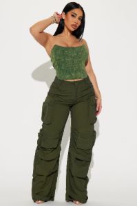 Doing Me Washed Denim Corset Top - Olive/combo sold by Fashion Nova