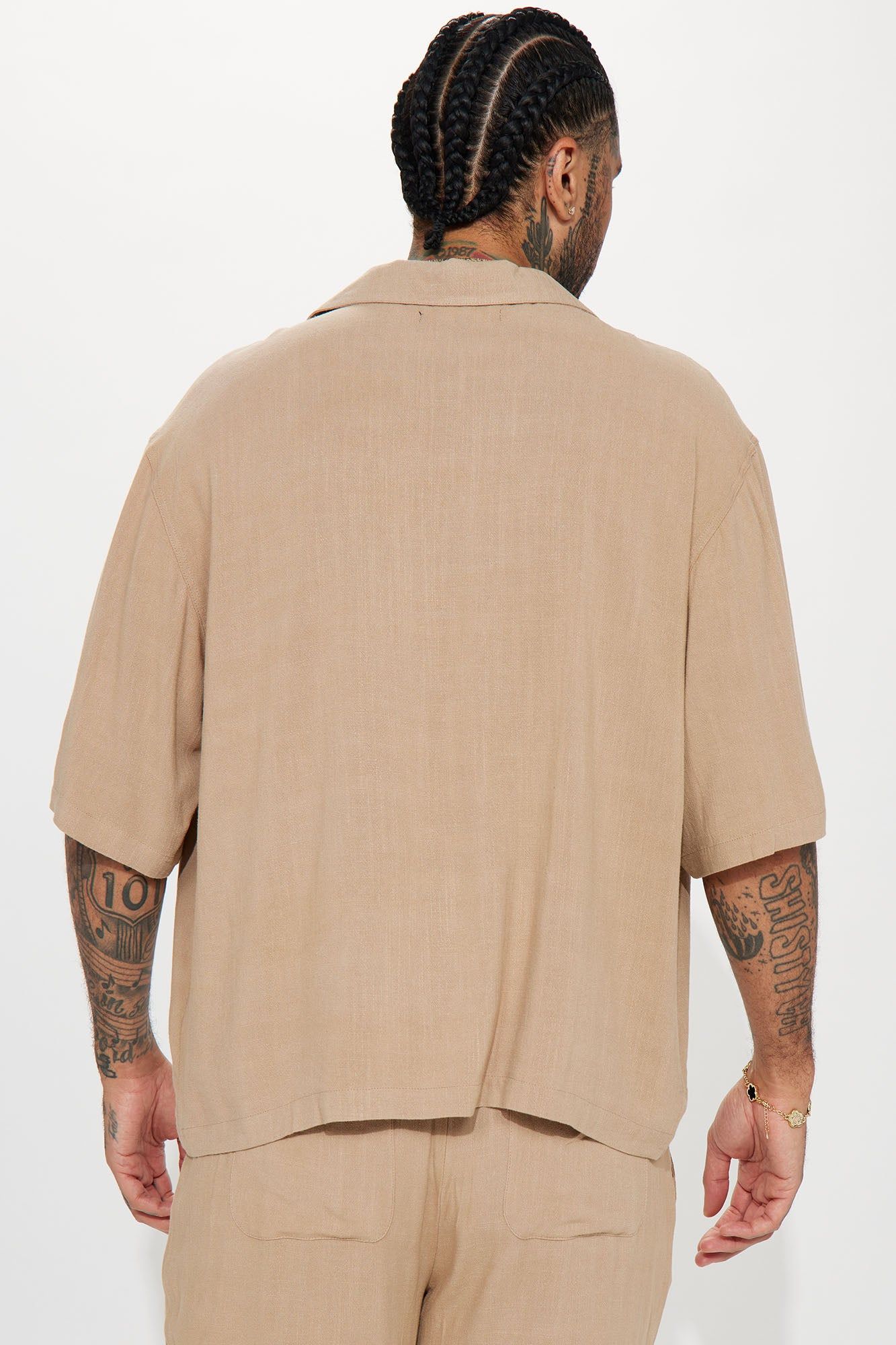 Solid Textured Linen Button Up Shirt - Brown sold by Fashion Nova product image thumbnail 4
