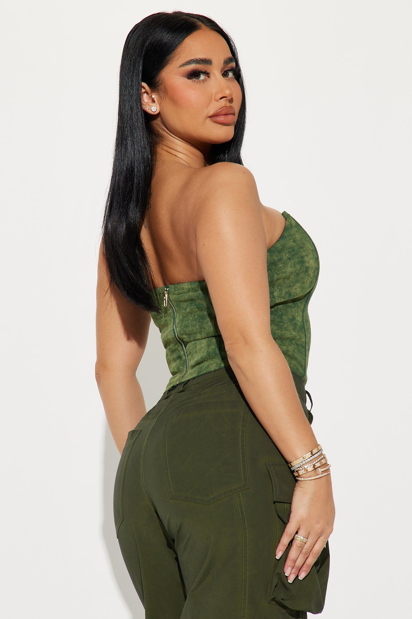 Doing Me Washed Denim Corset Top - Olive/combo sold by Fashion Nova product image thumbnail 3