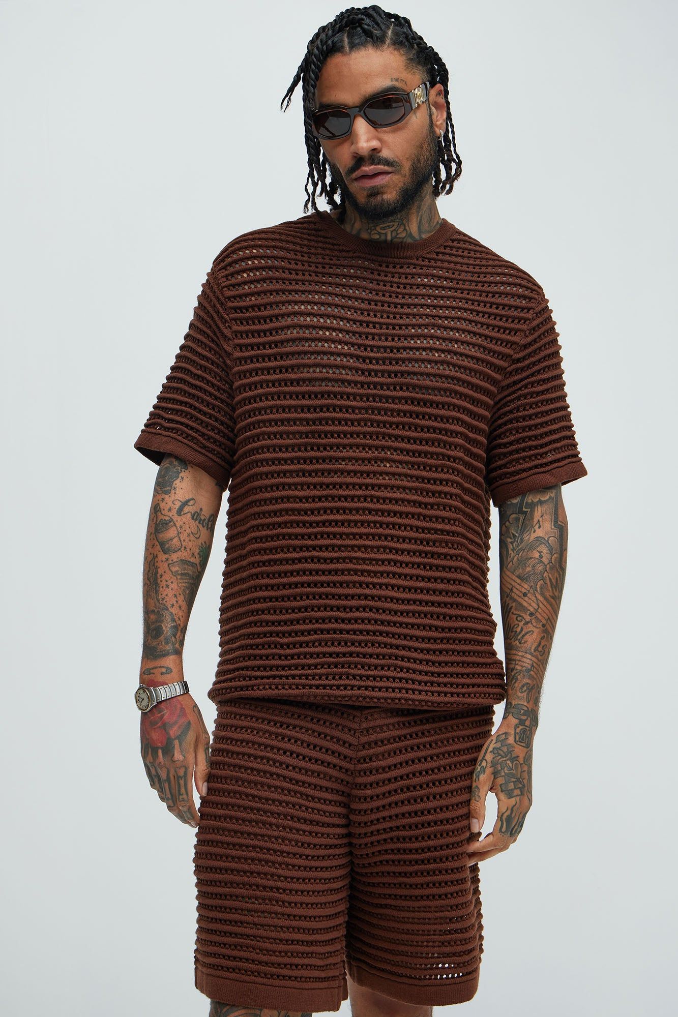 Milton Textured Crew Neck Tee - Dark Brown sold by Fashion Nova