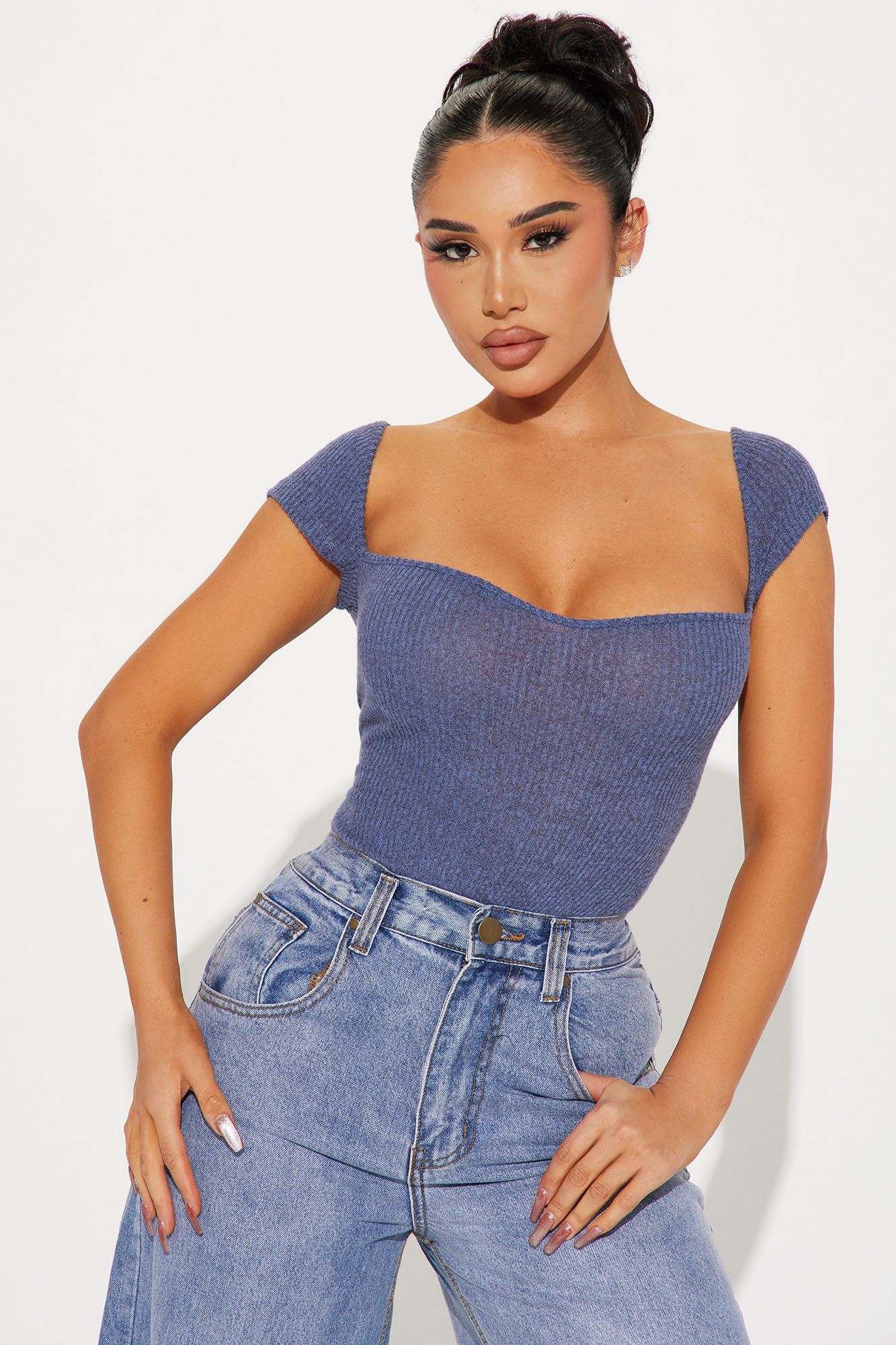 Call You Back Short Sleeve Bodysuit - Denim sold by Fashion Nova product image thumbnail 3