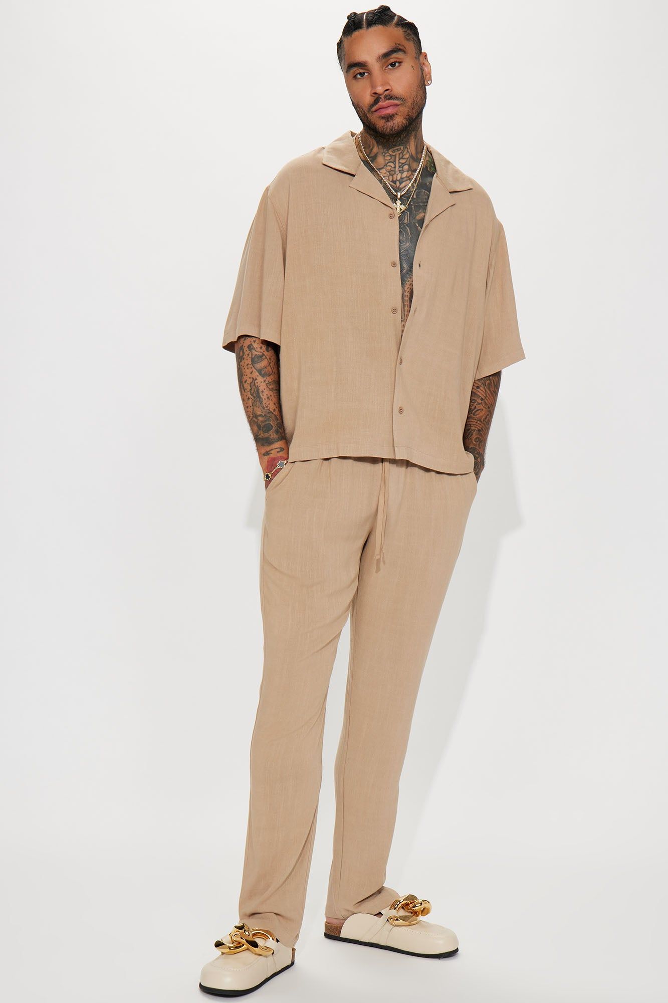 Solid Textured Linen Button Up Shirt - Brown sold by Fashion Nova product image thumbnail 3