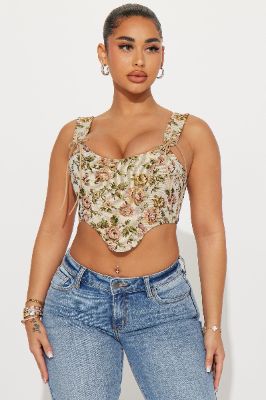 Brighton Jacquard Corset Top - Taupe/combo sold by Fashion Nova