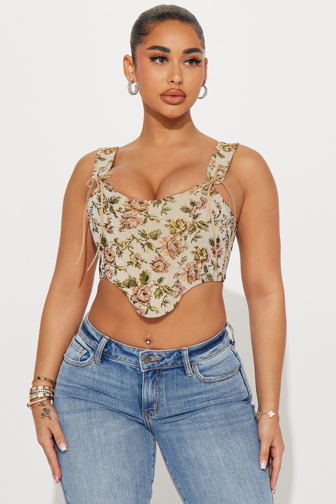 Brighton Jacquard Corset Top - Taupe/combo sold by Fashion Nova
