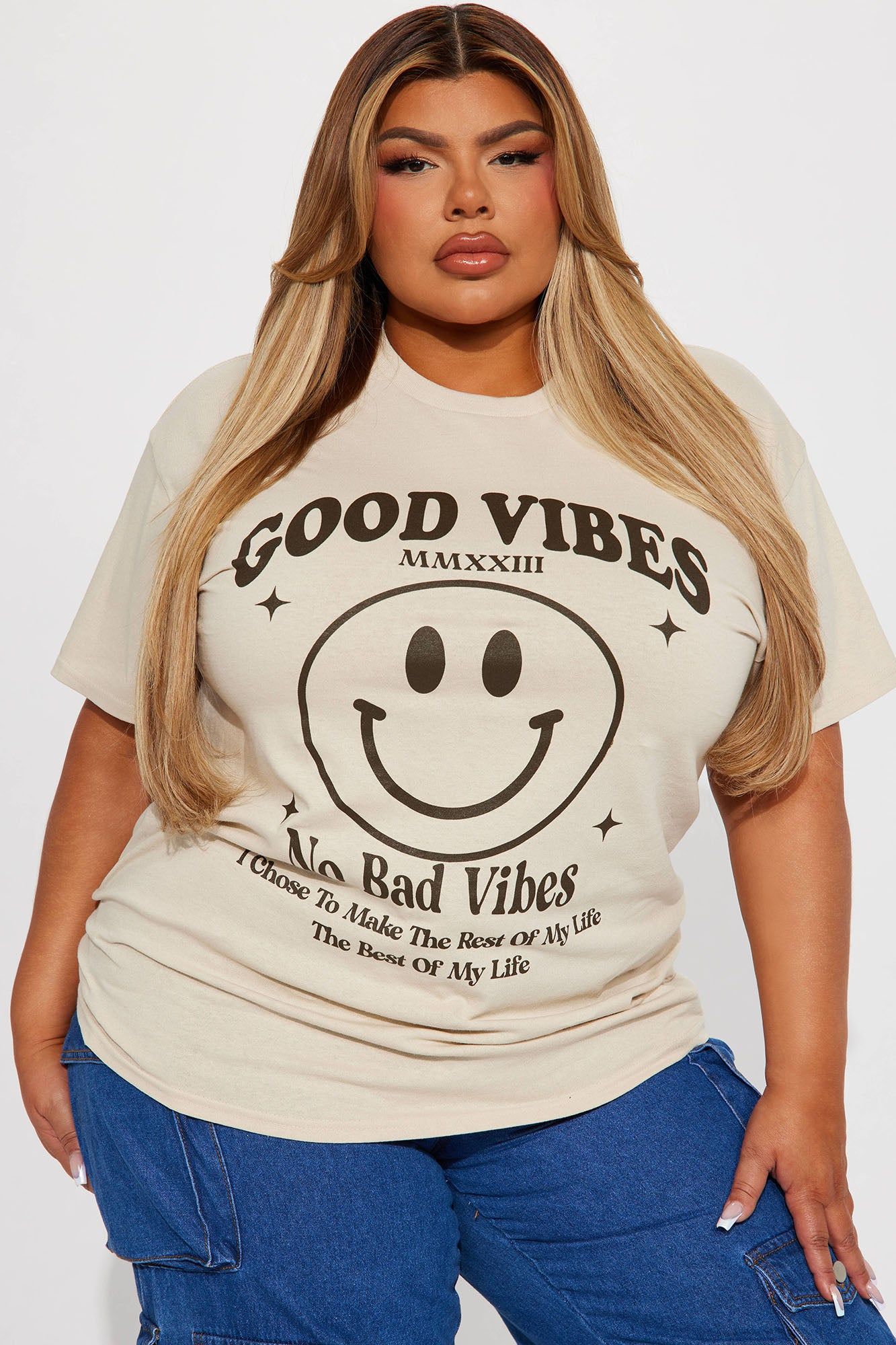 Best Vibe Smiley Tshirt - Sand sold by Fashion Nova product image thumbnail 4