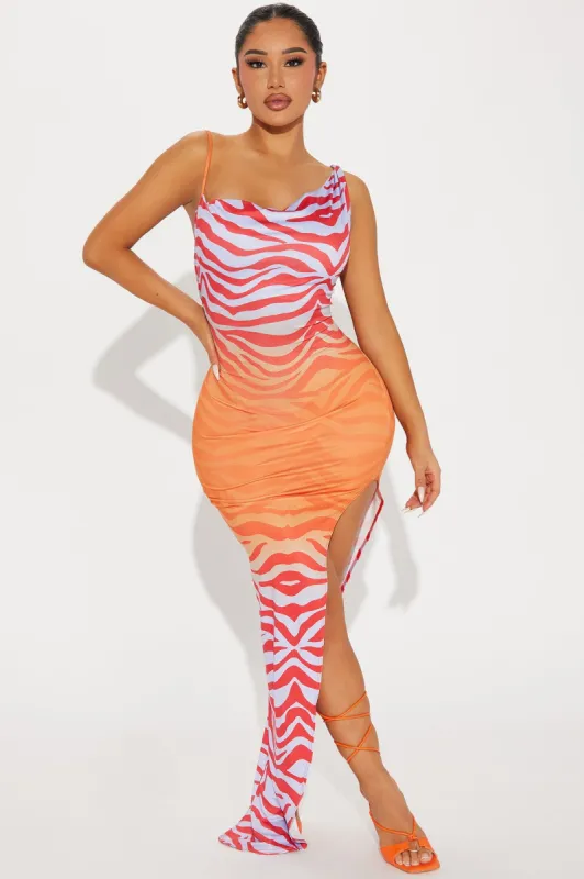 Madison Abstract Maxi Dress - Orange/combo sold by Fashion Nova