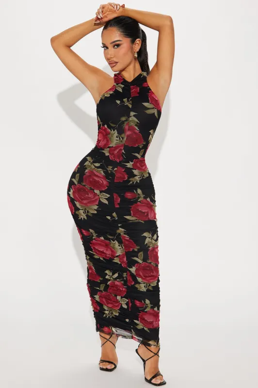 Rosalina Mesh Midi Dress - Black/Red sold by Fashion Nova