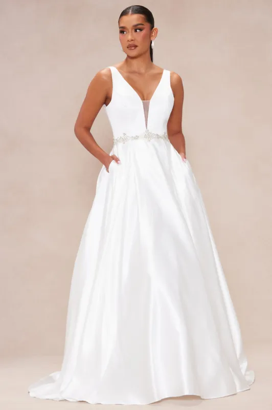 Annalise Satin Embellished Bridal Gown - White sold by Fashion Nova