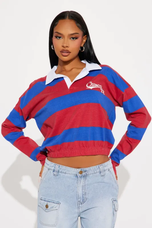 Champs 23 Polo Top - Red/combo sold by Fashion Nova