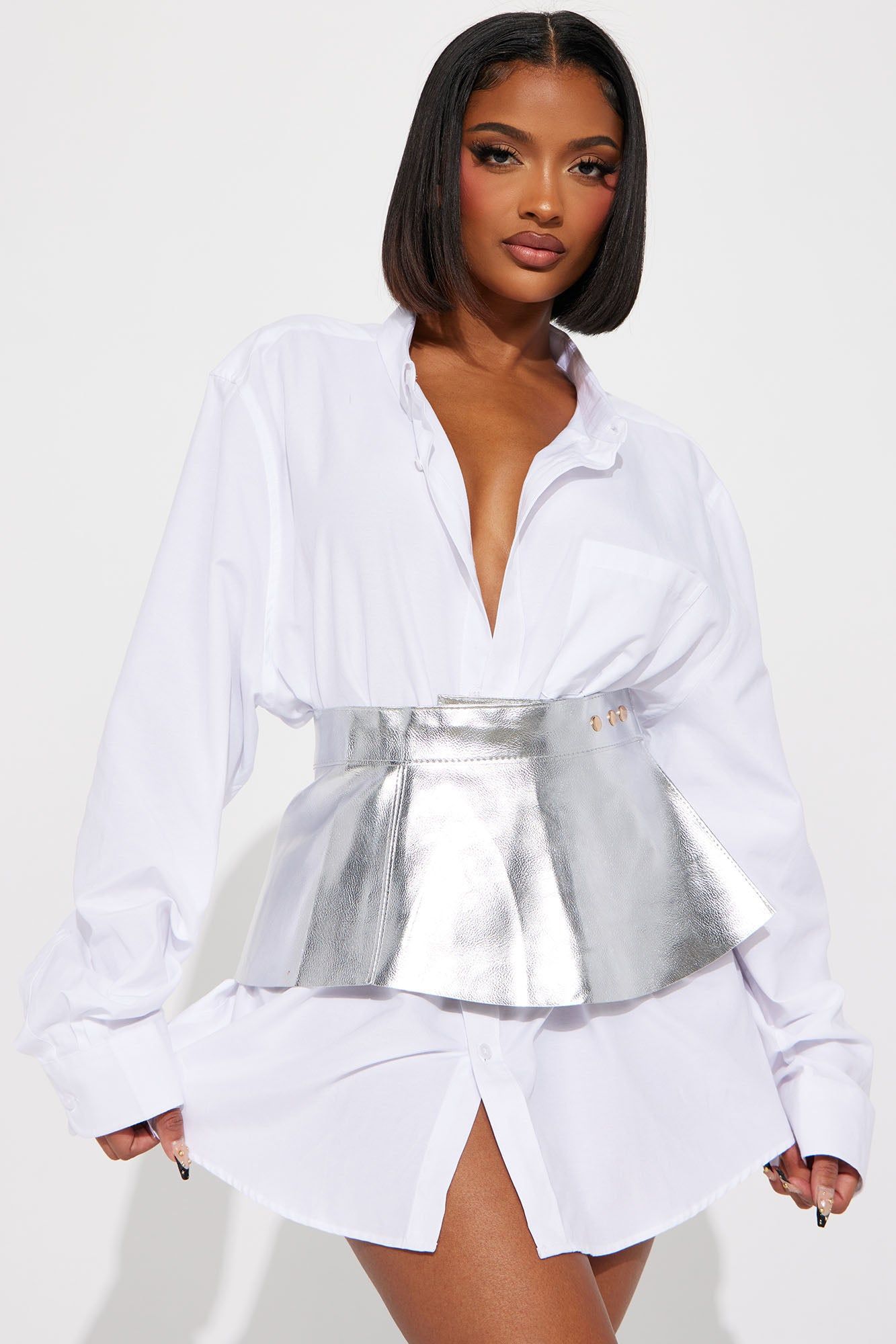 New Vibe Belt Skirt - Silver sold by Fashion Nova