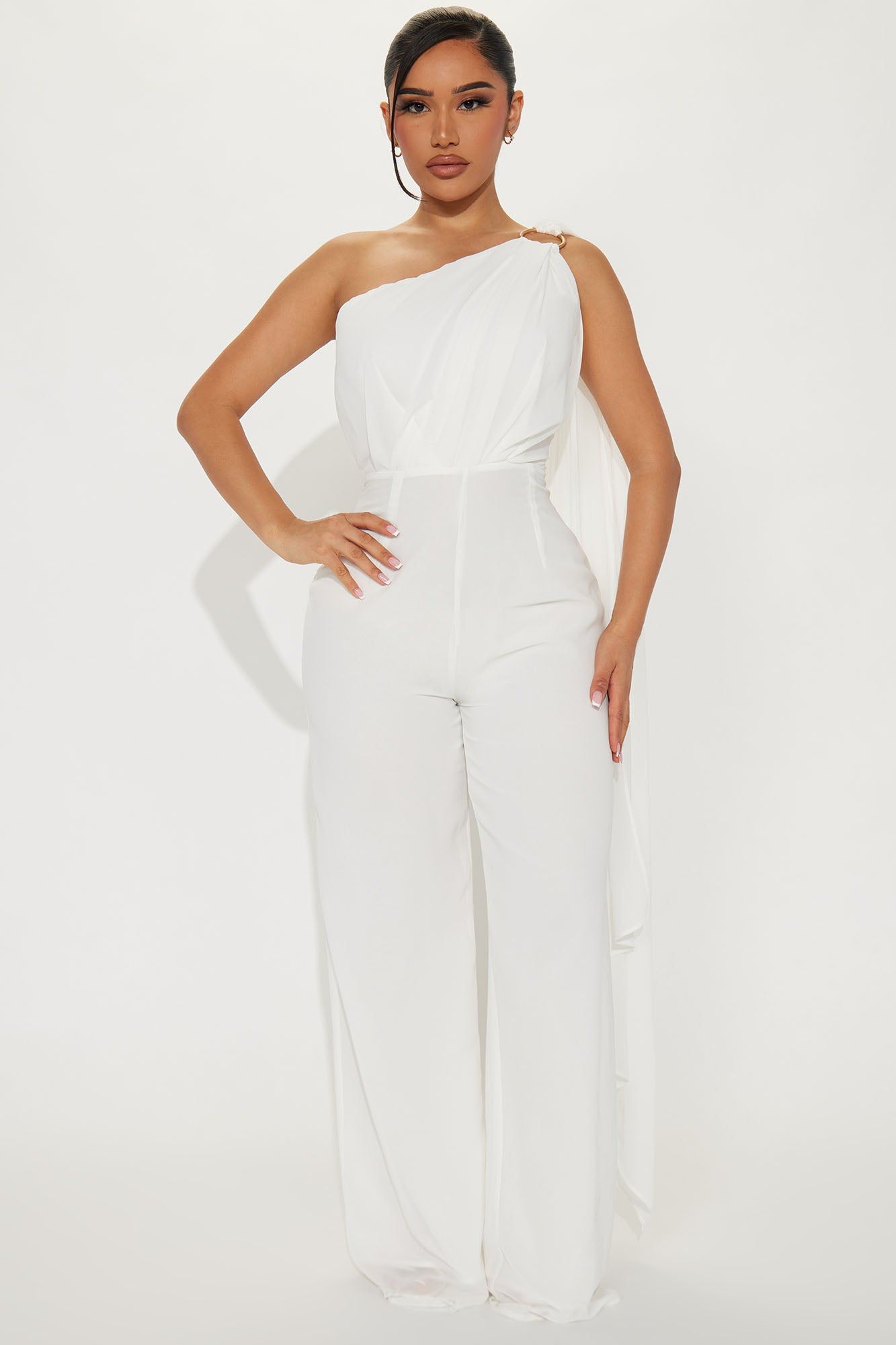 Claudia Chiffon Jumpsuit - White sold by Fashion Nova