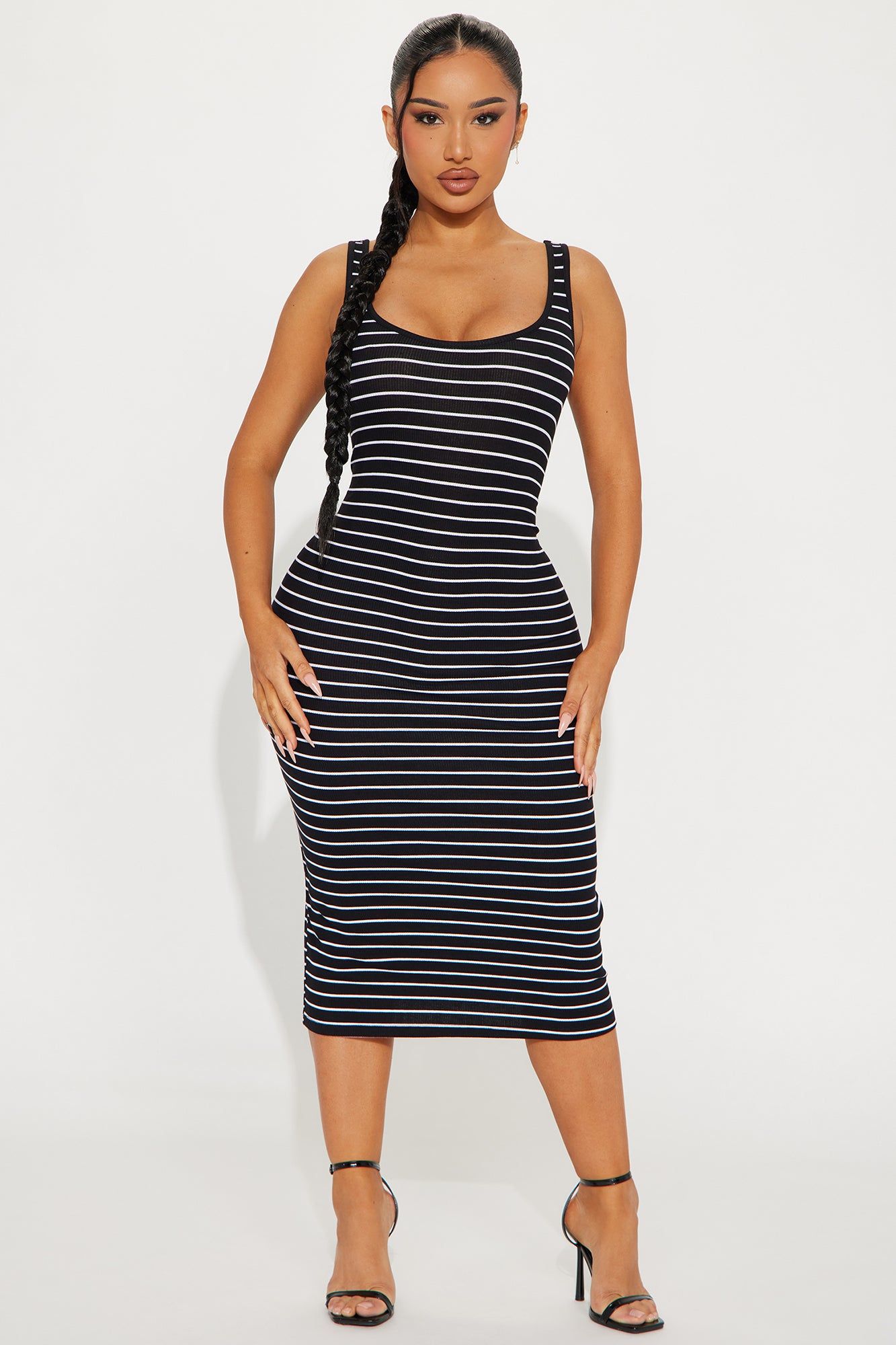 Ribbed Stripe Midi Dress - Black/White sold by Fashion Nova
