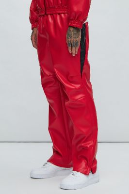 River Faux Leather Track Pants - Red/combo sold by Fashion Nova