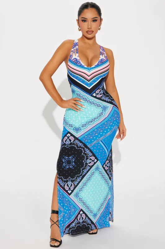 Statement Piece Maxi Dress - Blue/combo sold by Fashion Nova
