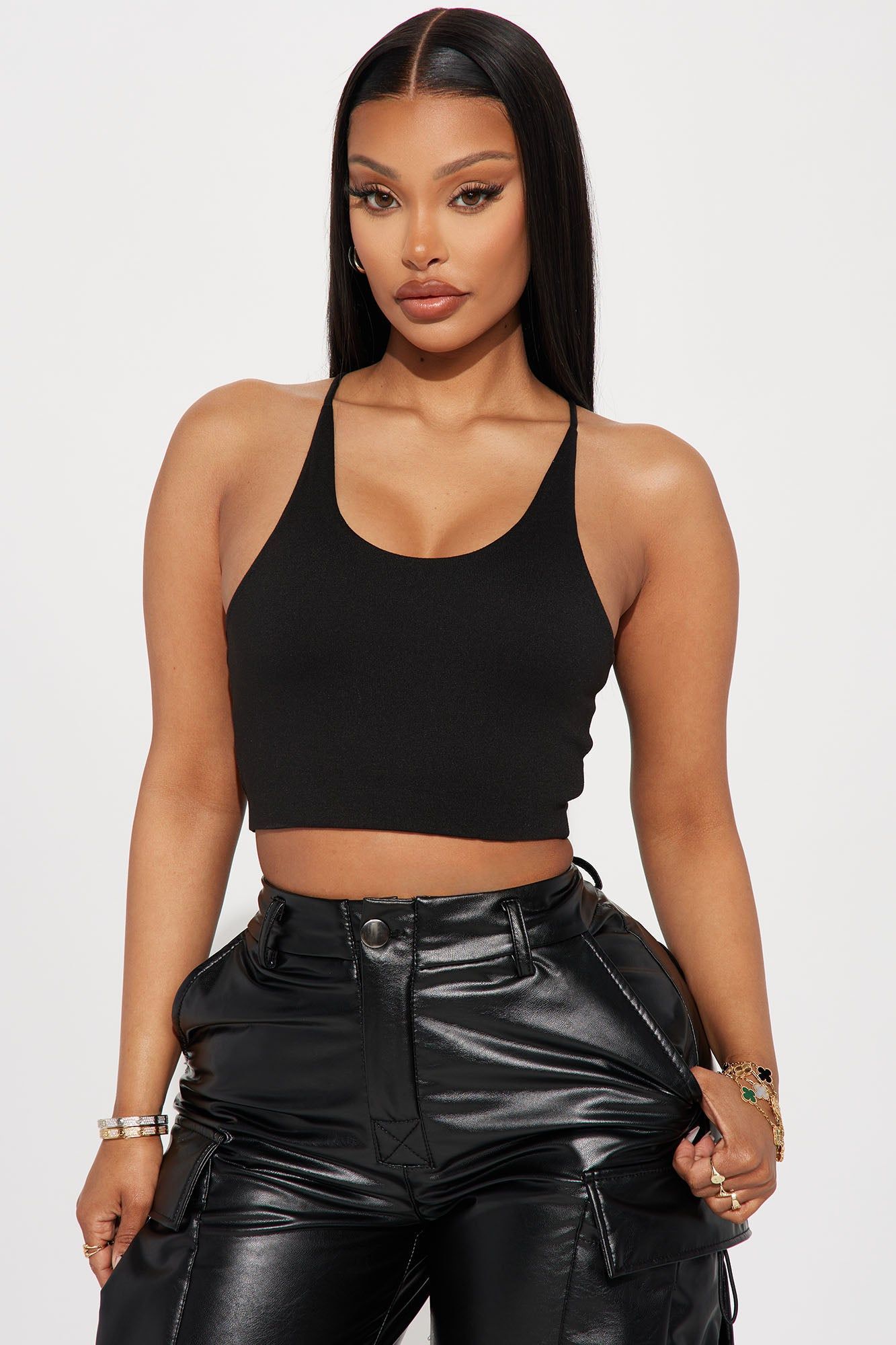 Rita Racerback Double Layered Top - Black sold by Fashion Nova