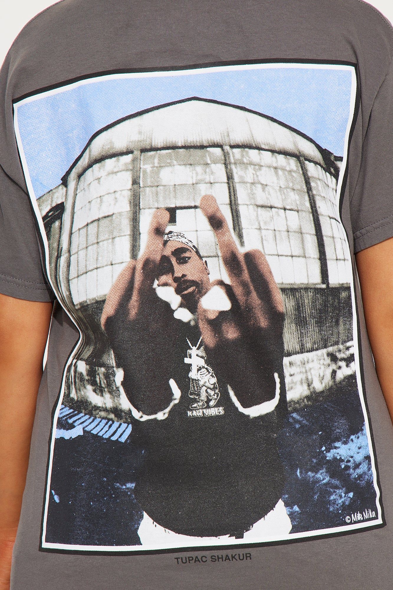 Tupac America's Most Wanted Washed Tee - Charcoal sold by Fashion Nova