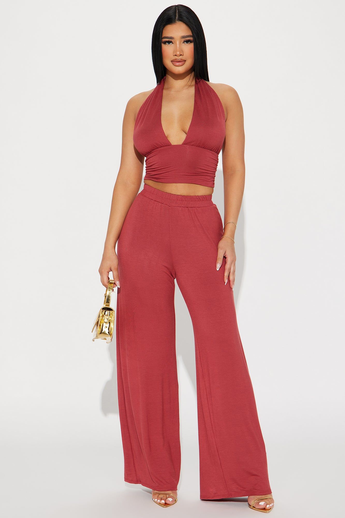 Demi Halter Pant Set - Rust sold by Fashion Nova