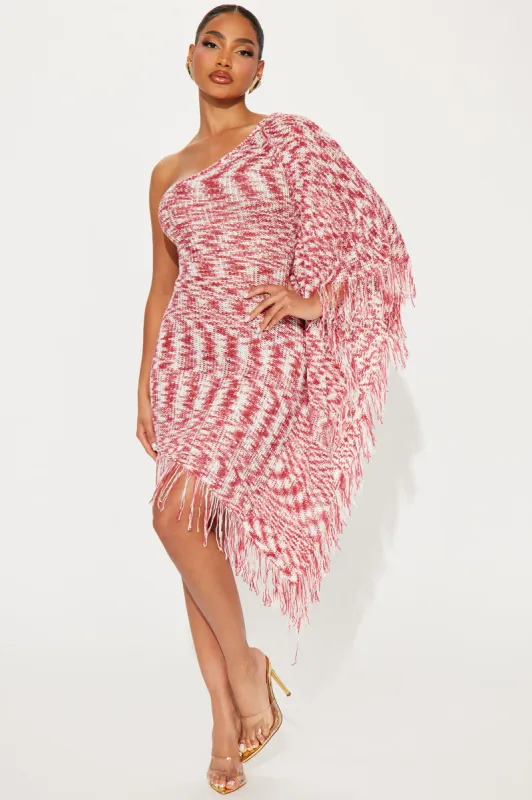 Taylor Fringe Knit Mini Dress - Mauve/combo sold by Fashion Nova