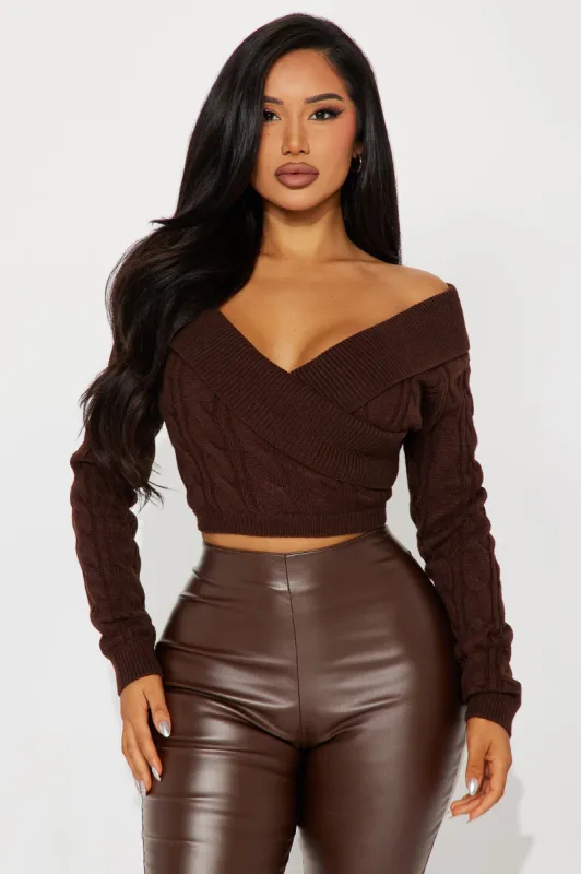 Doing My Best Cropped Sweater - Chocolate sold by Fashion Nova