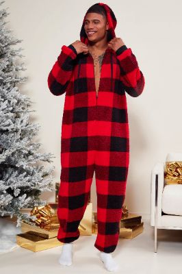 Winters Here Staycation Holiday PJ Onesie - Red sold by Fashion Nova