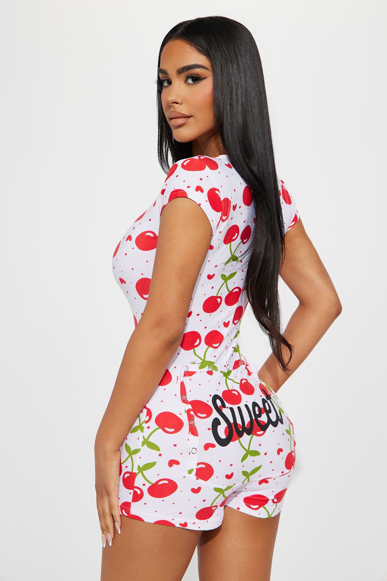 Sweet Cherry Dreams PJ Romper Onesie - White/combo sold by Fashion Nova product image thumbnail 2