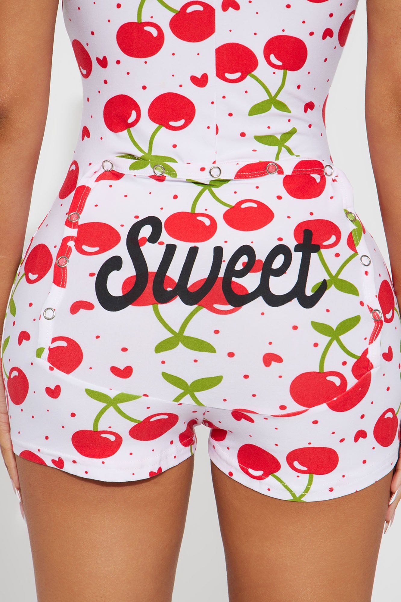 Sweet Cherry Dreams PJ Romper Onesie - White/combo sold by Fashion Nova product image thumbnail 3