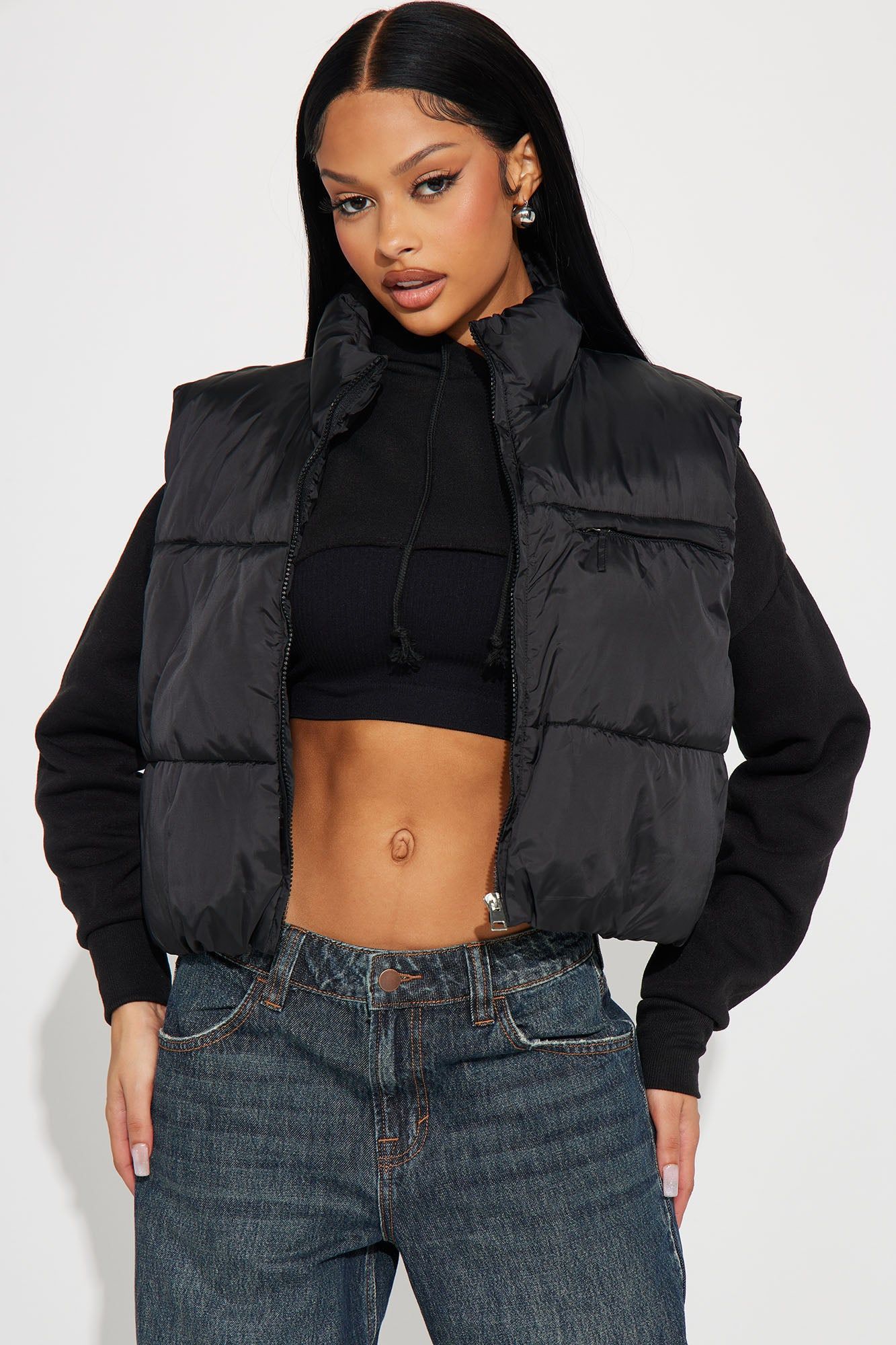 Icy Girl Puffer Vest - Black sold by Fashion Nova
