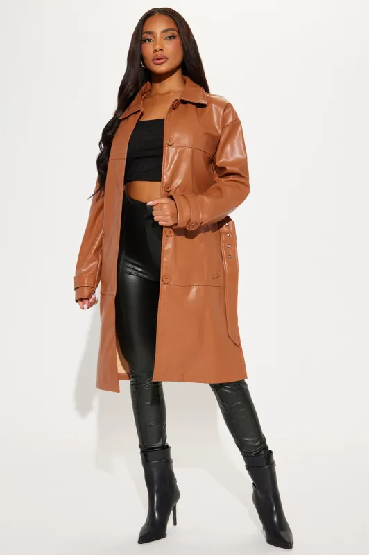 Keep Your Cool Faux Leather Trench - Cognac sold by Fashion Nova