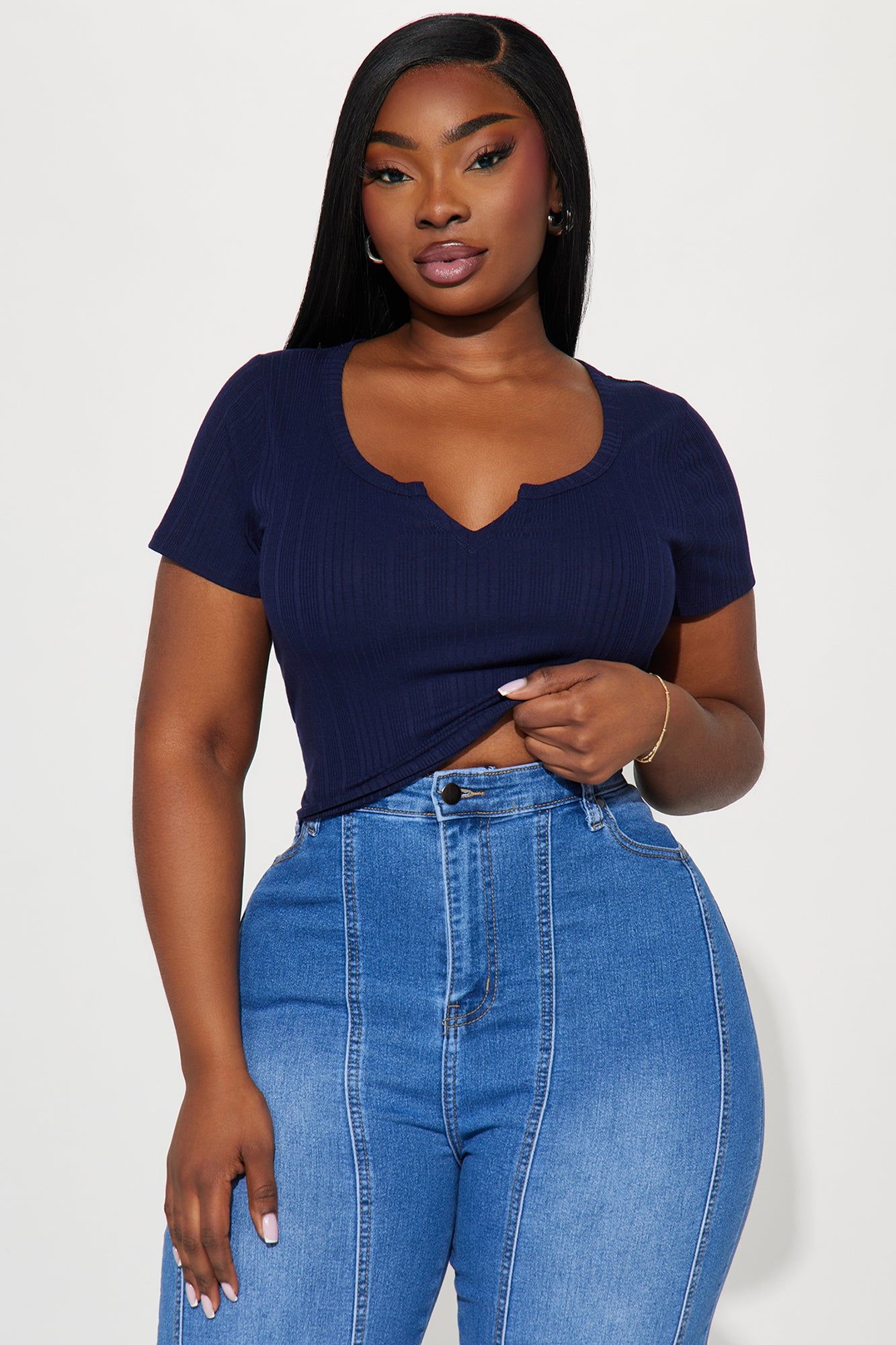 Bailey Ribbed Notched Top - Navy sold by Fashion Nova product image thumbnail 4