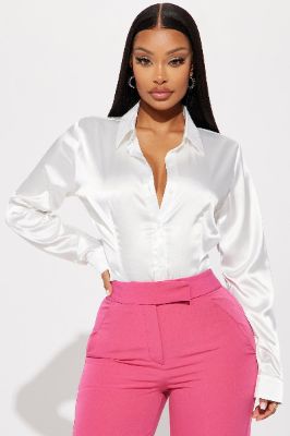 Soft Girl Satin Shirt - White sold by Fashion Nova