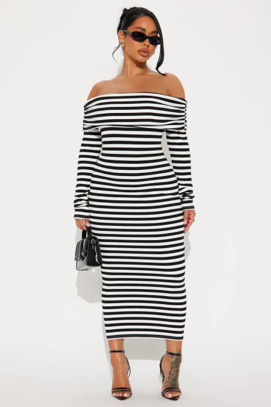 True Masterpiece Striped Midi Dress - Black/White sold by Fashion Nova