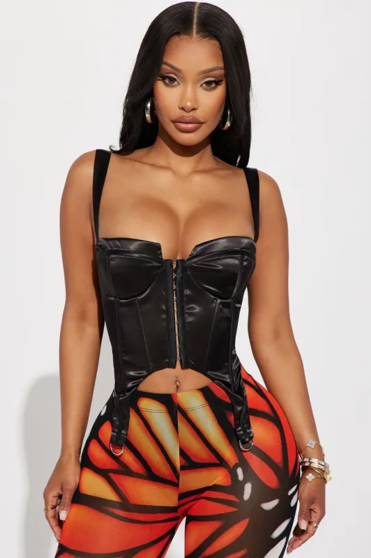Ataya Satin Corset Top - Black sold by Fashion Nova
